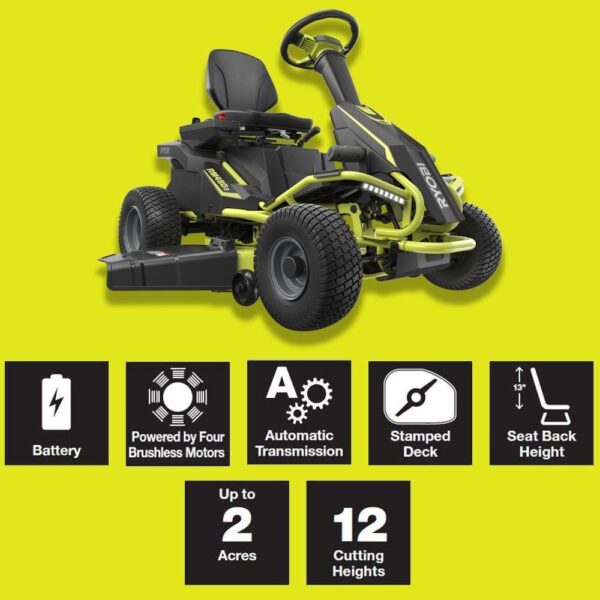 RYOBI 38 in. 100Ah Battery Electric Rear Engine Riding Lawn Mower and Bagging Kit - Image 14