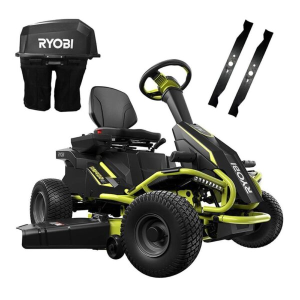 RYOBI 38 in. 100Ah Battery Electric Rear Engine Riding Lawn Mower and Bagging Kit - Image 16