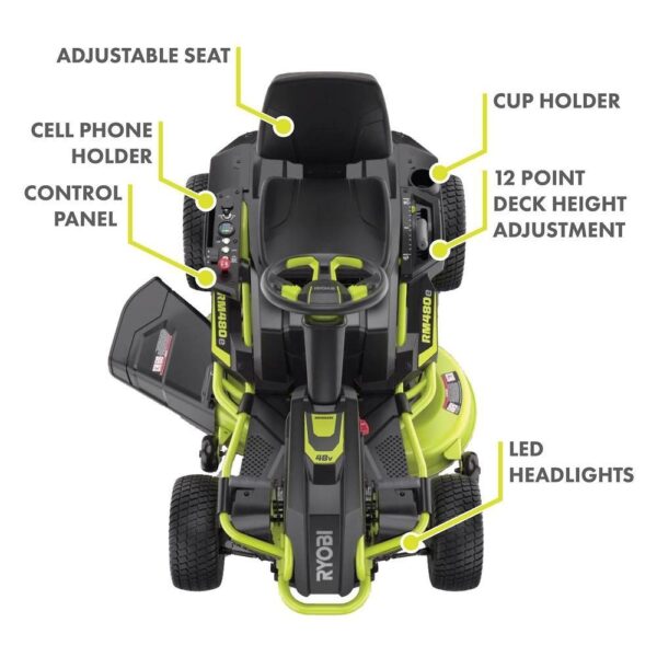 RYOBI 38 in. 100Ah Battery Electric Rear Engine Riding Lawn Mower and Bagging Kit - Image 11